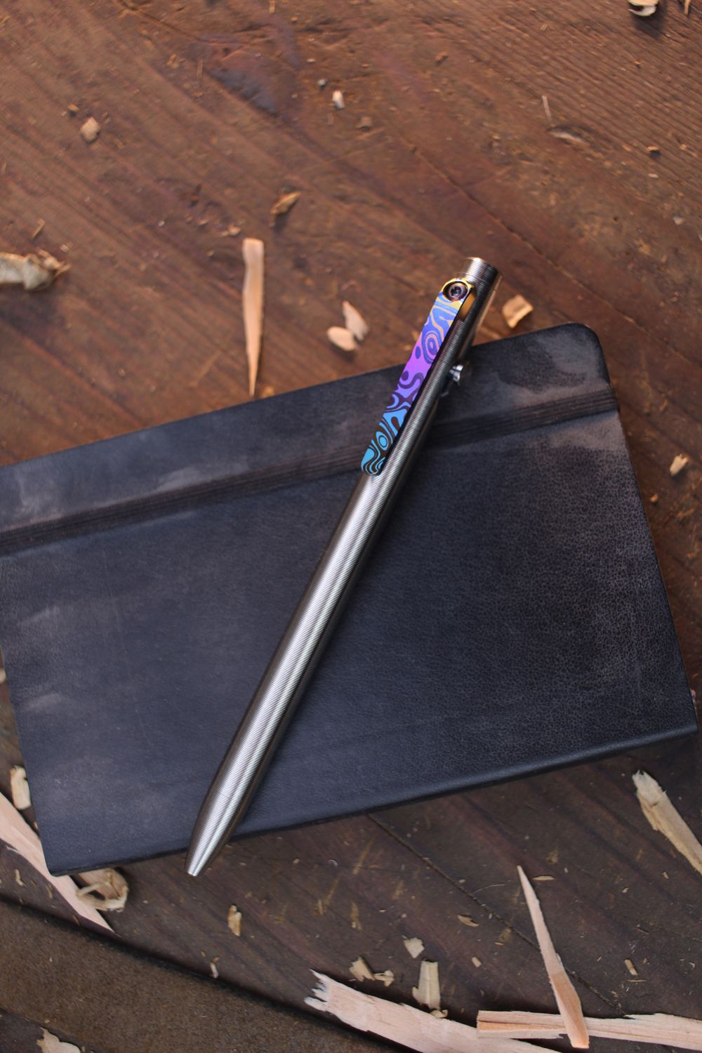 Tactile Turn Slim Standard 5.6&quot; Bolt Action Pen / Titanium With Anodized Bolt &amp; Clip  ( Pre Owned )