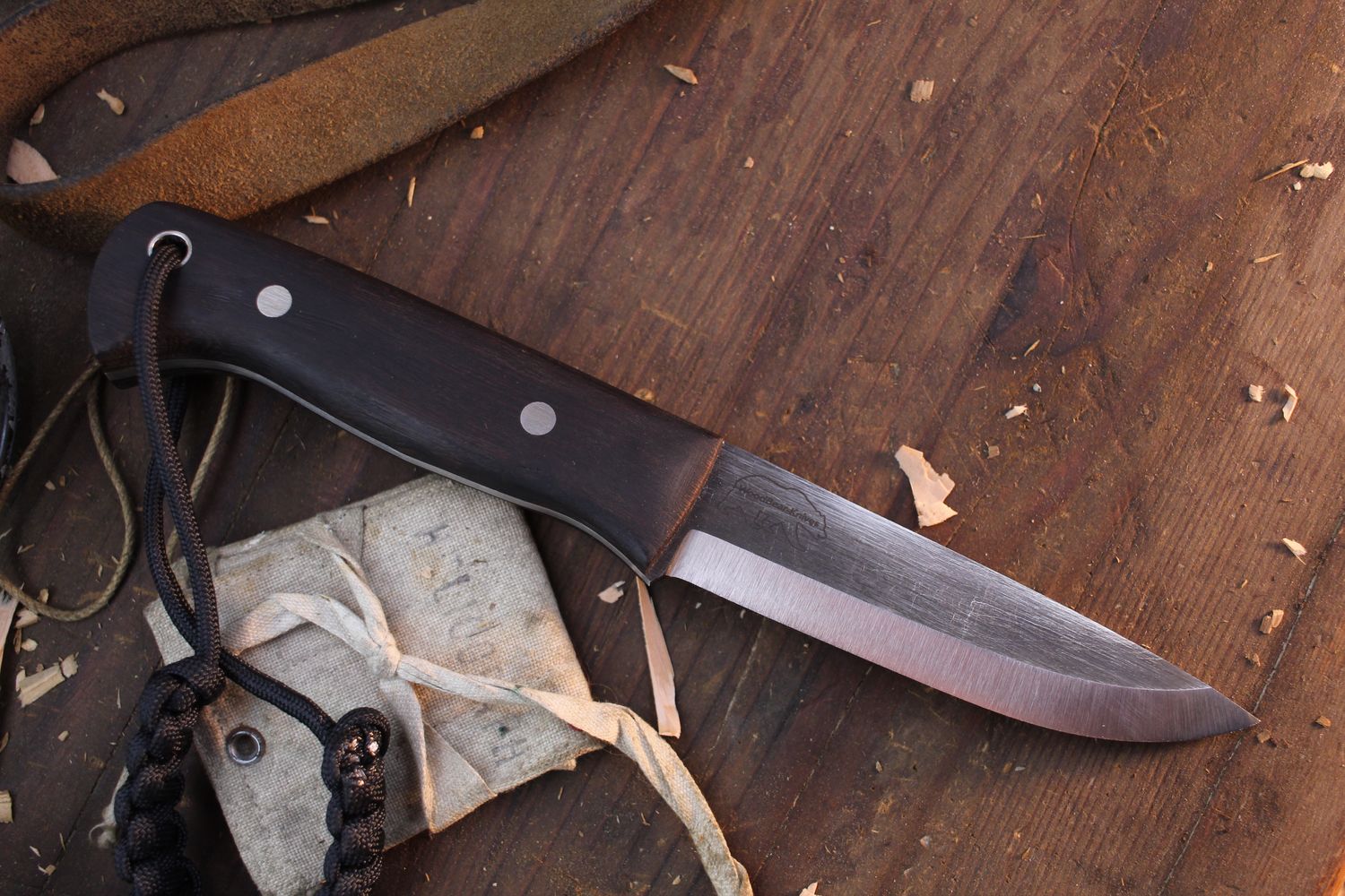 Wood Bear Knives Rogue Bear 4.25” Scandi / Ebony  / Satin O1 ( Pre Owned )