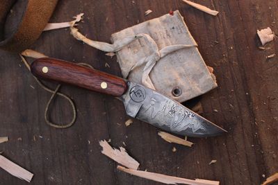 Highlands Forge 2&quot; Fixed Blade Micro Hunter / Bubinga / Alaskan Forged San Mai