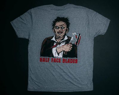 Half Face Blades Leather Face T-Shirt / Premium Heather / XX-Large