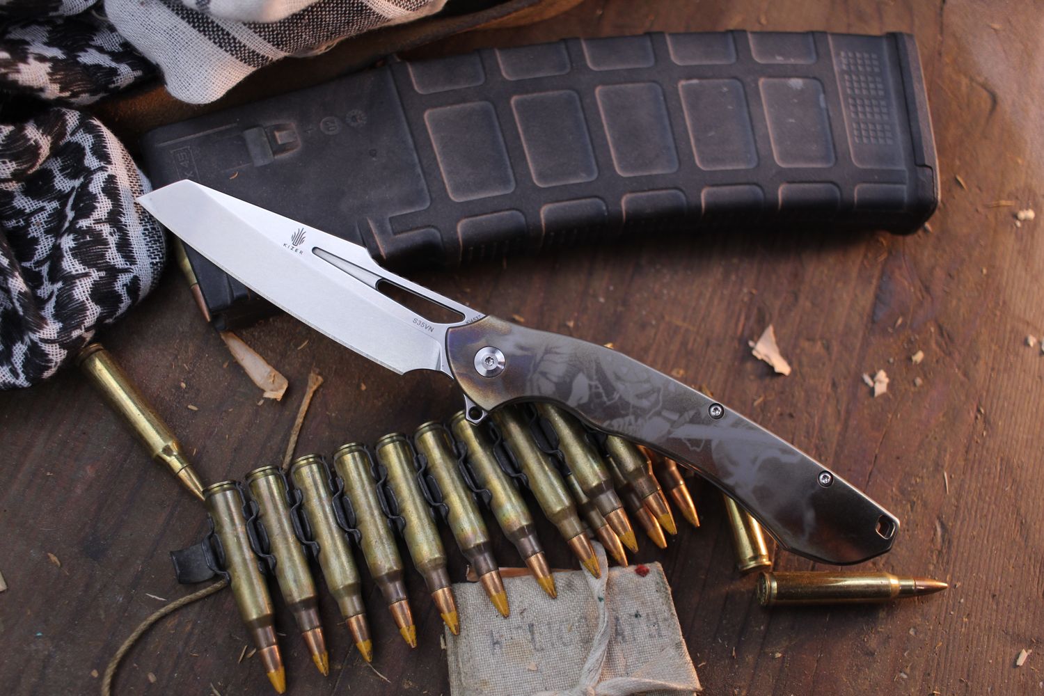 Kizer Raja 3.74&quot; Framelock Flipper / Titanium / Stonewashed S35VN ( Pre Owned )