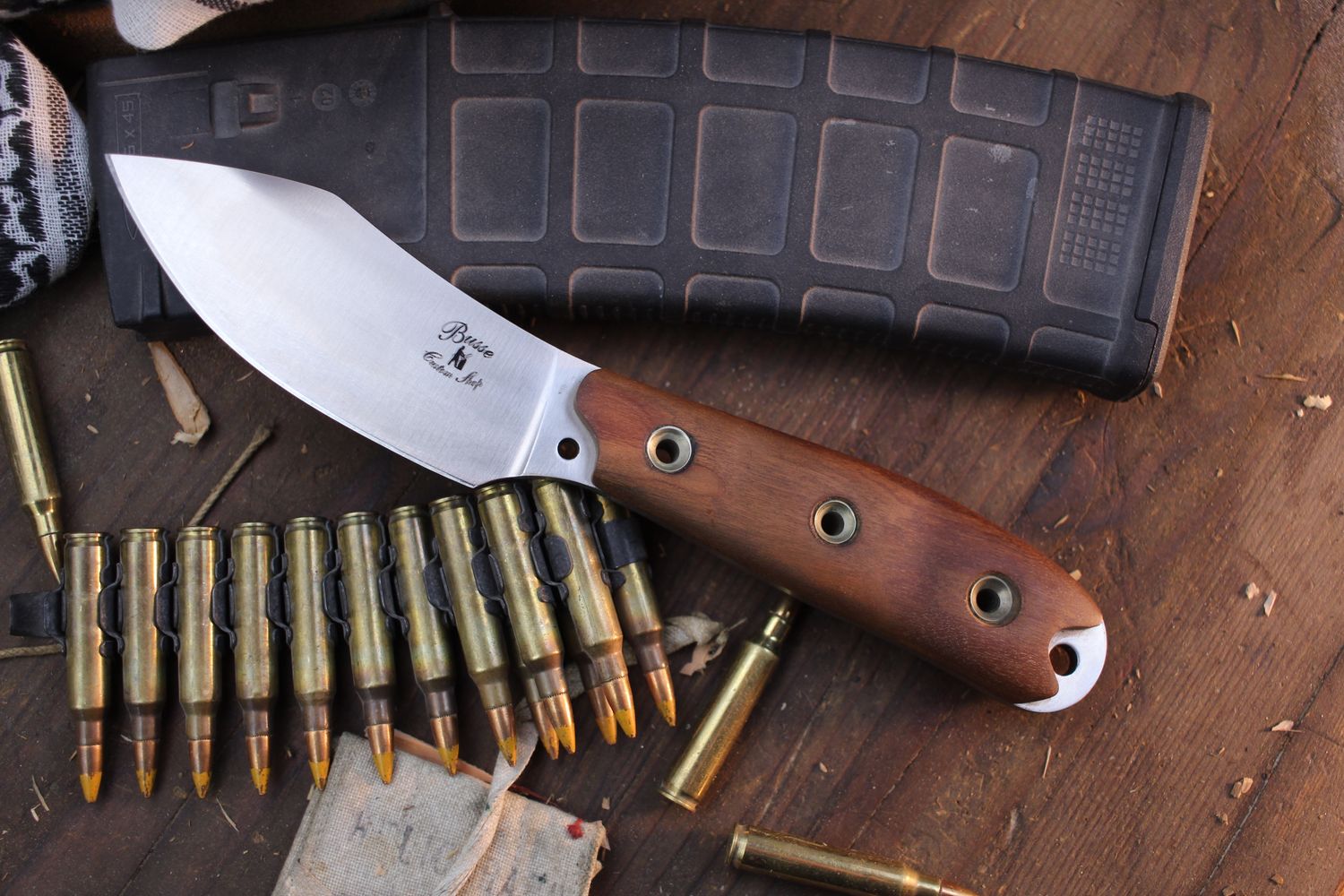Busse Comabat Custom HOG MUK LE 4.25&quot; Fixed Blade / Cherry Wood / Satin INFI ( Pre Owned )