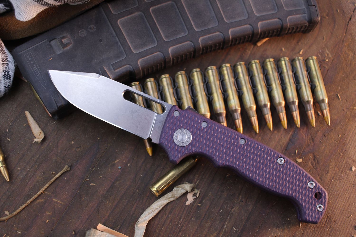 Demko Custom Shop AD20 3.5&quot; Shark Lock Folder /  Purple Contoured G-10 / Stonewashed MagnaCut ( Pre Owned )