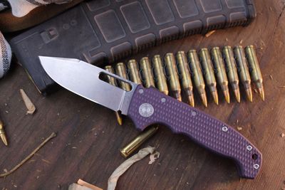 Demko Custom Shop AD20 3.5&quot; Shark Lock Folder /  Purple Contoured G-10 / Stonewashed MagnaCut ( Pre Owned )