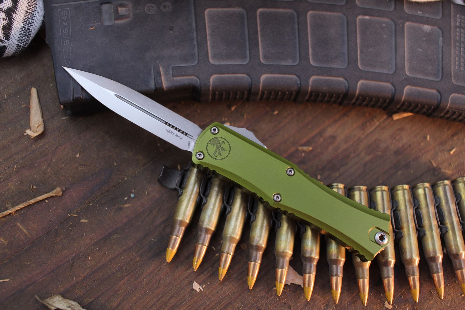 Microtech Mini Hera II D/E 3&quot; OTF AUTO / OD Green Aluminum / Stonewashed M390MK
