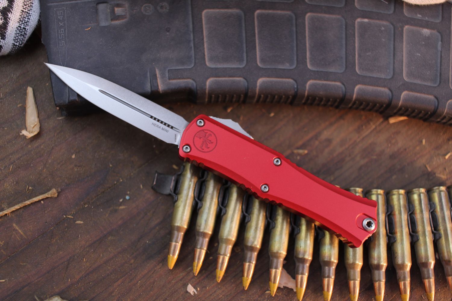 Microtech Mini Hera II D/E 3&quot; OTF AUTO / Red  Aluminum / Stonewashed M390MK