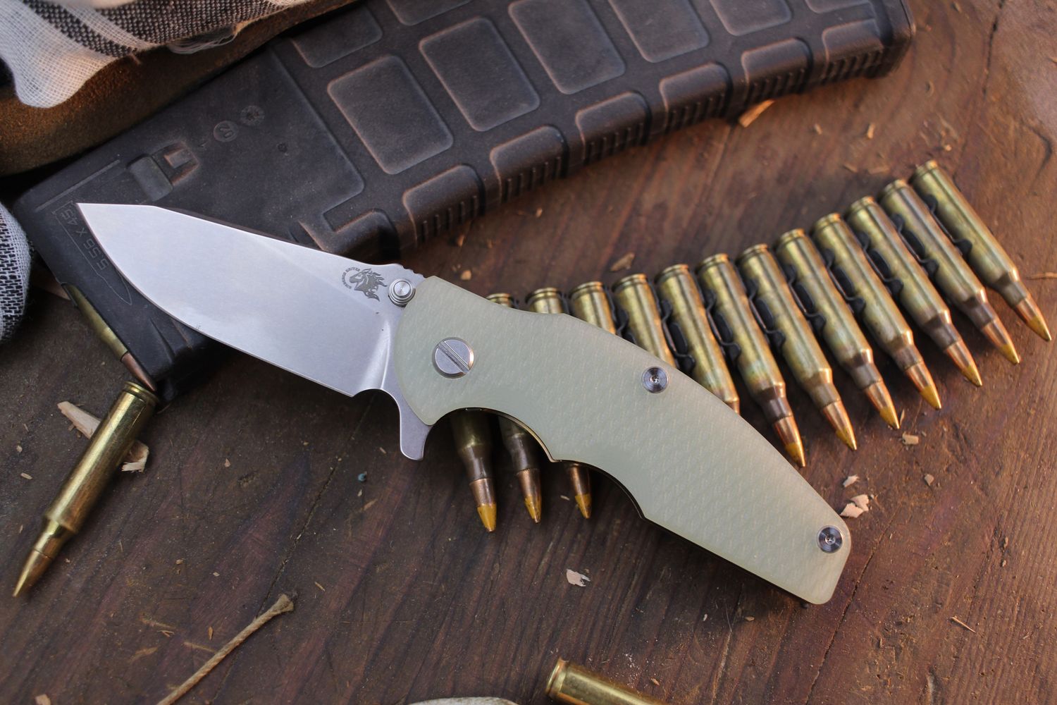 Hinderer Knives Jurassic 3.5&quot; Framelock Flipper /  Translucent G-10 / Stonewashed Magnacut Slicer ( Pre Owned )