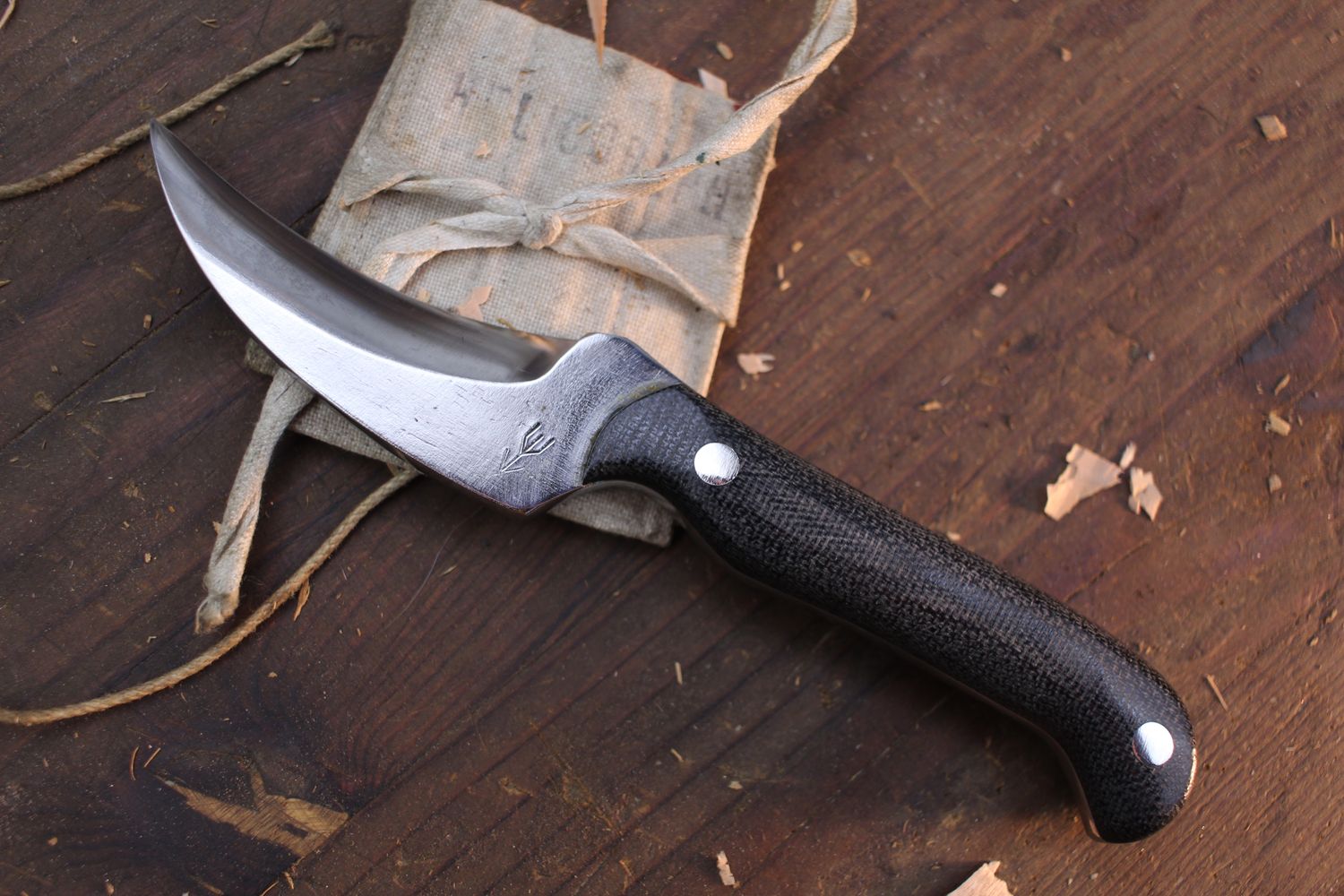 Ribsplitter Knifeworks Scythe 3&quot; Fixed Blade / Black Micarta / Forged 1095 ( Pre Owned )