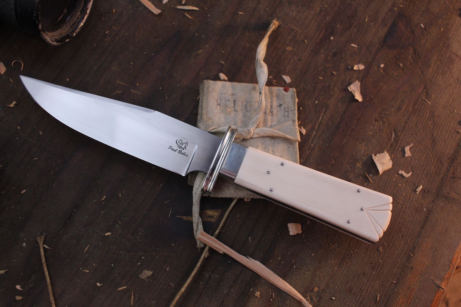 Wild River Custom Gambler&#39;s Bowie 5.5&quot; Fixed Blade / Ivory &amp; Hardened 01 Steel Guard / Hand Wiped 52100