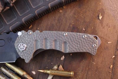 Medford Knife &amp; Tool (MKT) Praetorian T T/E Frame Lock Folder / Hammered Titanium / Black PVD S90V ( Pre Owned )