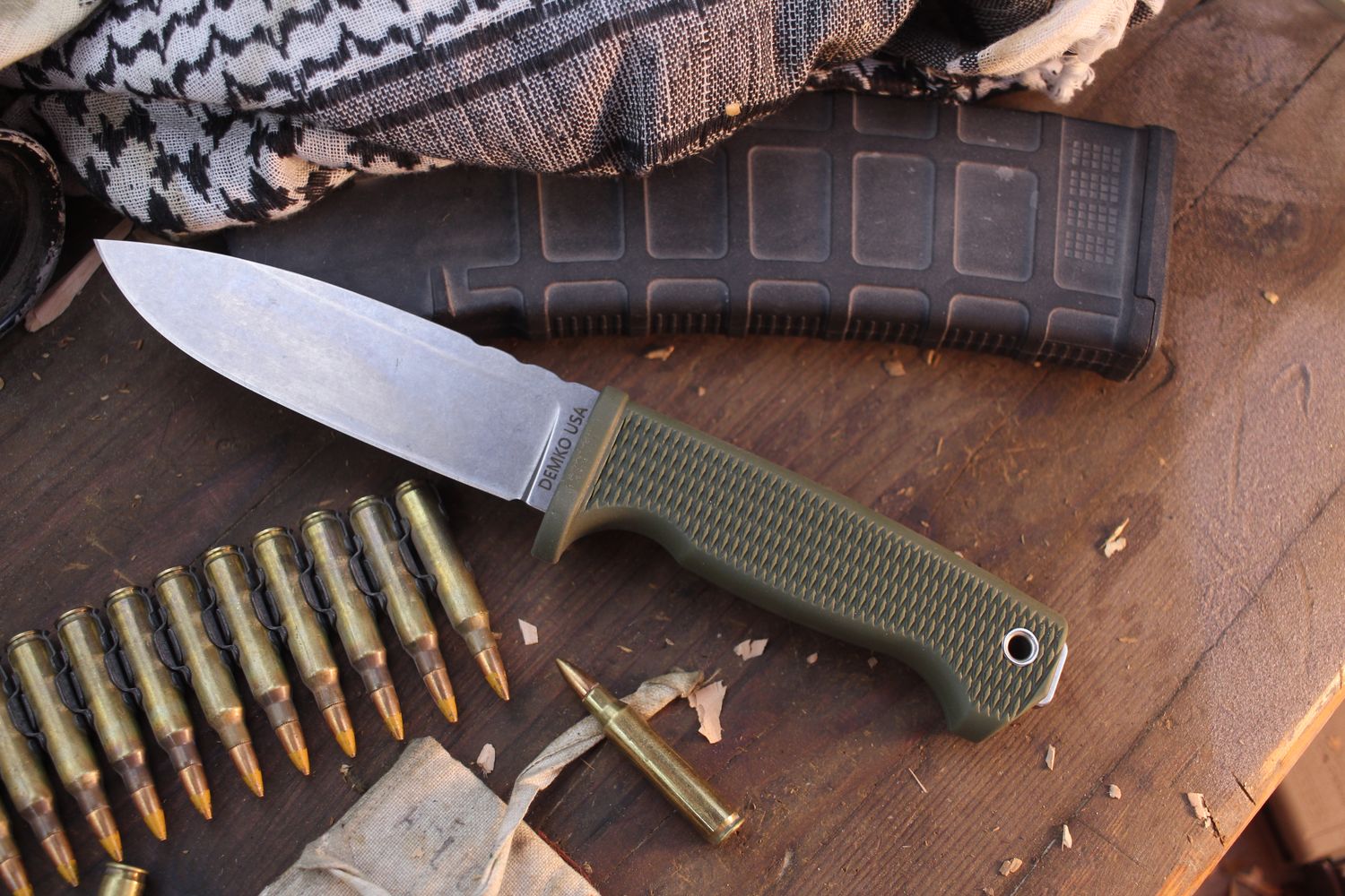 Demko Knives Freereign 5&quot; Fixed Blade / Green Rubber / Stonewashed Magnacut ( Pre Owned )