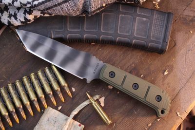 Mick Strider MSS 5&quot; T/E Fixed Blade / OD G10 / Tiger Stripe D2 ( Pre Owned )