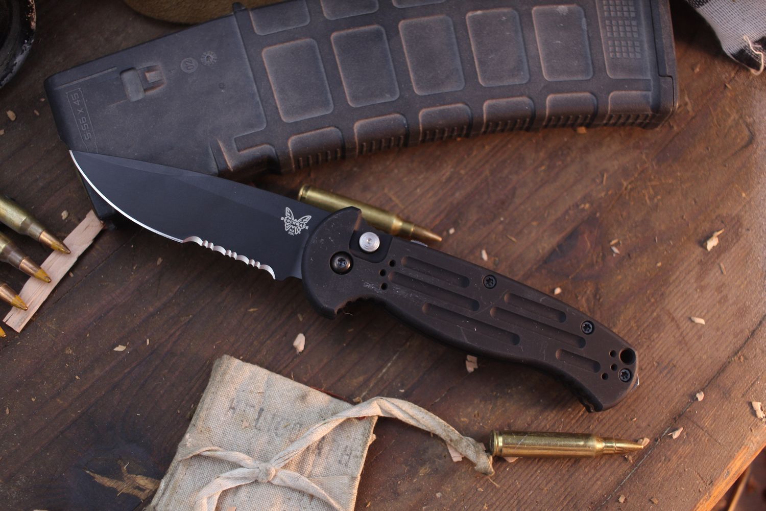 Benchmade AFO II 3.56&quot; Auto Folder / Black Aluminum / Black Serrated154CM ( Pre Owned )