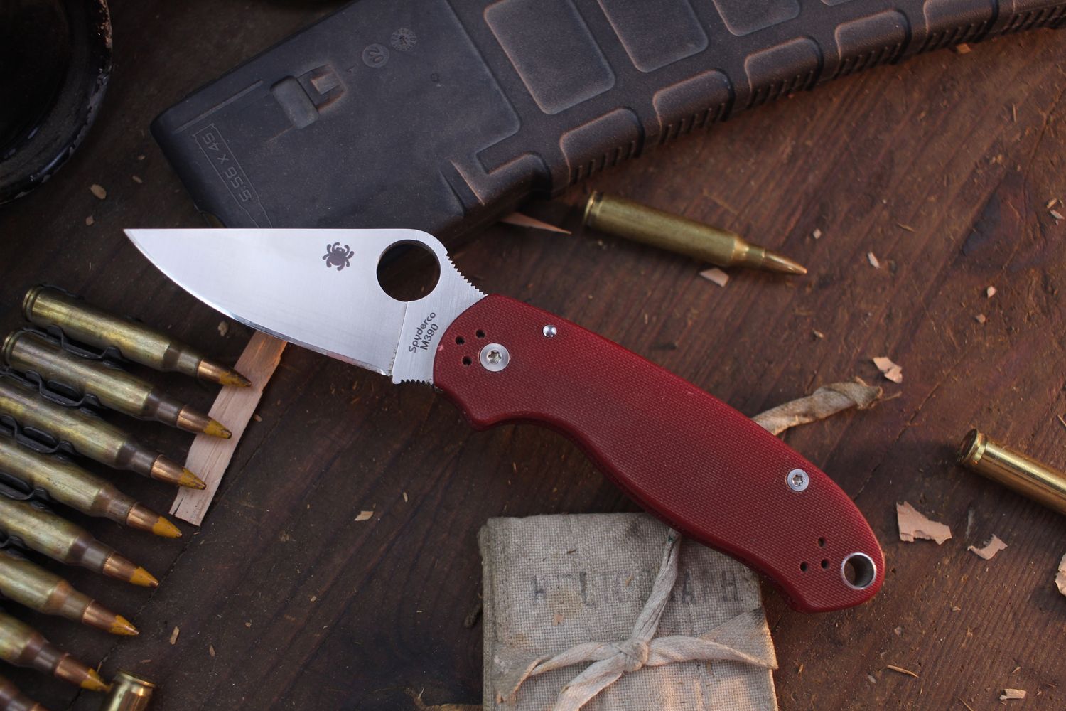Spyderco Para 3 3&quot; Compression Lock Folder / Red G-10 / Satin M390 ( Pre Owned )