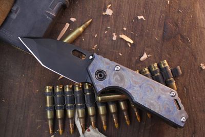 MKT + Strider Knives .75 AR 3.25&quot; T/E Framlock Folder / Ring Flamed &amp; Bronzed Titanium / Black PVD S45VN ( Pre Owned )