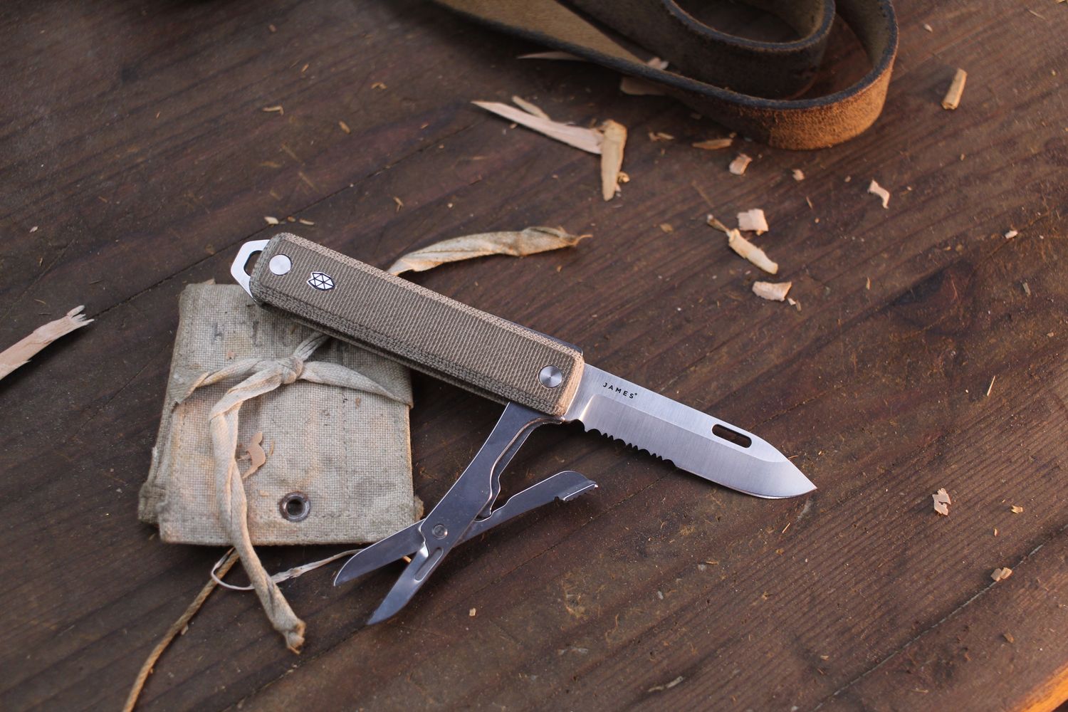 The James Brand Ellis Multi Tool / Natural Micarta / Satin Partially Serrated 12C27 ( Pre Owned )