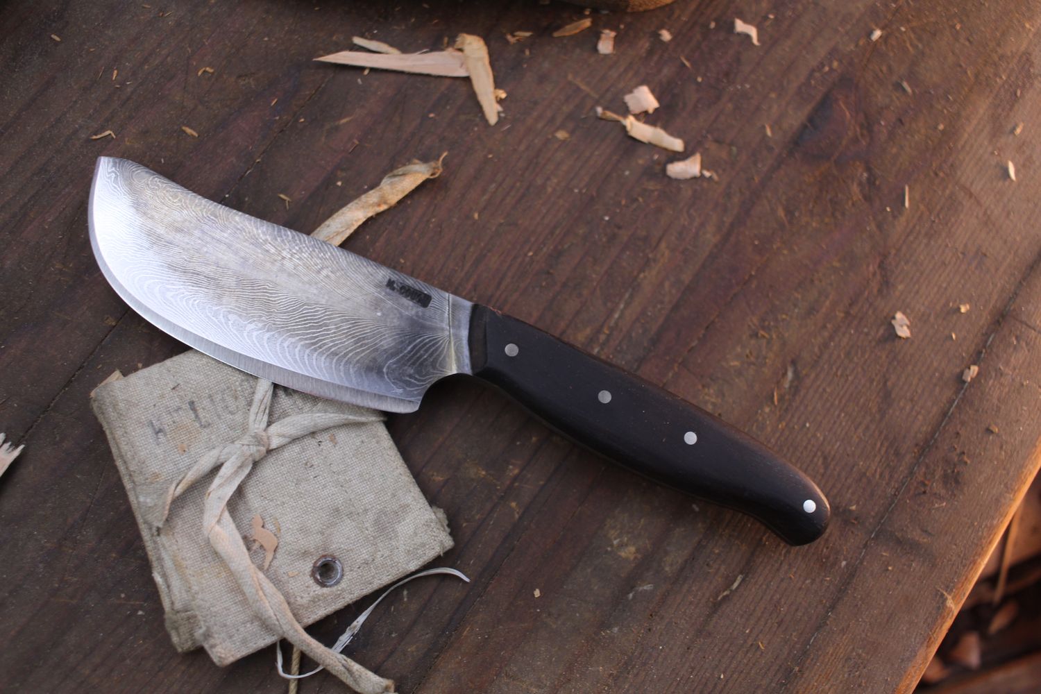  Mark Couch 4&quot; Mule Skinner / Ebony  / Alaskan Forged 1095 &amp; 15N20 Damascus ( Pre Owned )