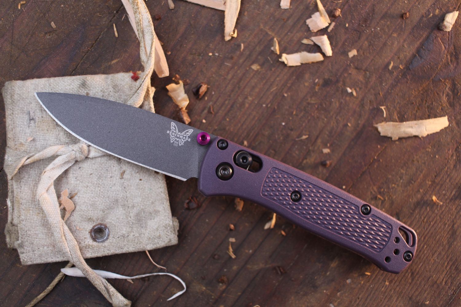Benchmade Mini Bugout 2.8&quot; AXIS Lock Folder / Purple Grivory / Tungsten Cerakoat S30V