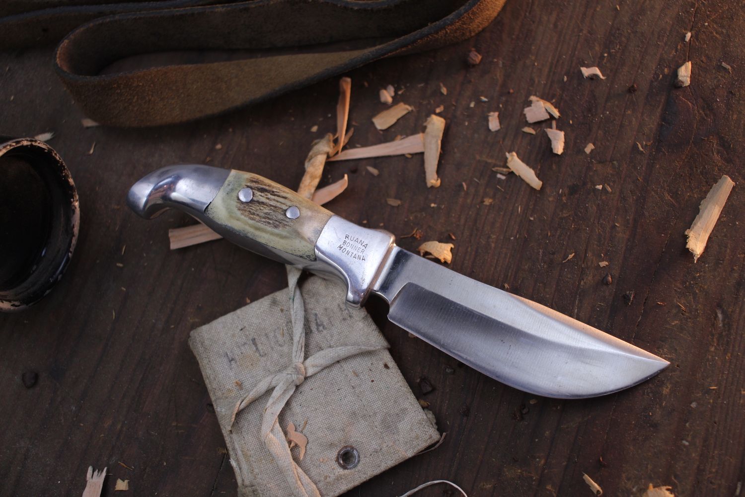Ruana Knives 13A 4&quot; Fixed Blade / Stag Horn &amp; Cast Aluminum / Satin High Carbon Steel ( Pre Owned )