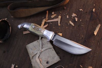 Ruana Knives 13A 4" Fixed Blade / Stag Horn &amp; Cast Aluminum / Satin High Carbon Steel ( Pre Owned )