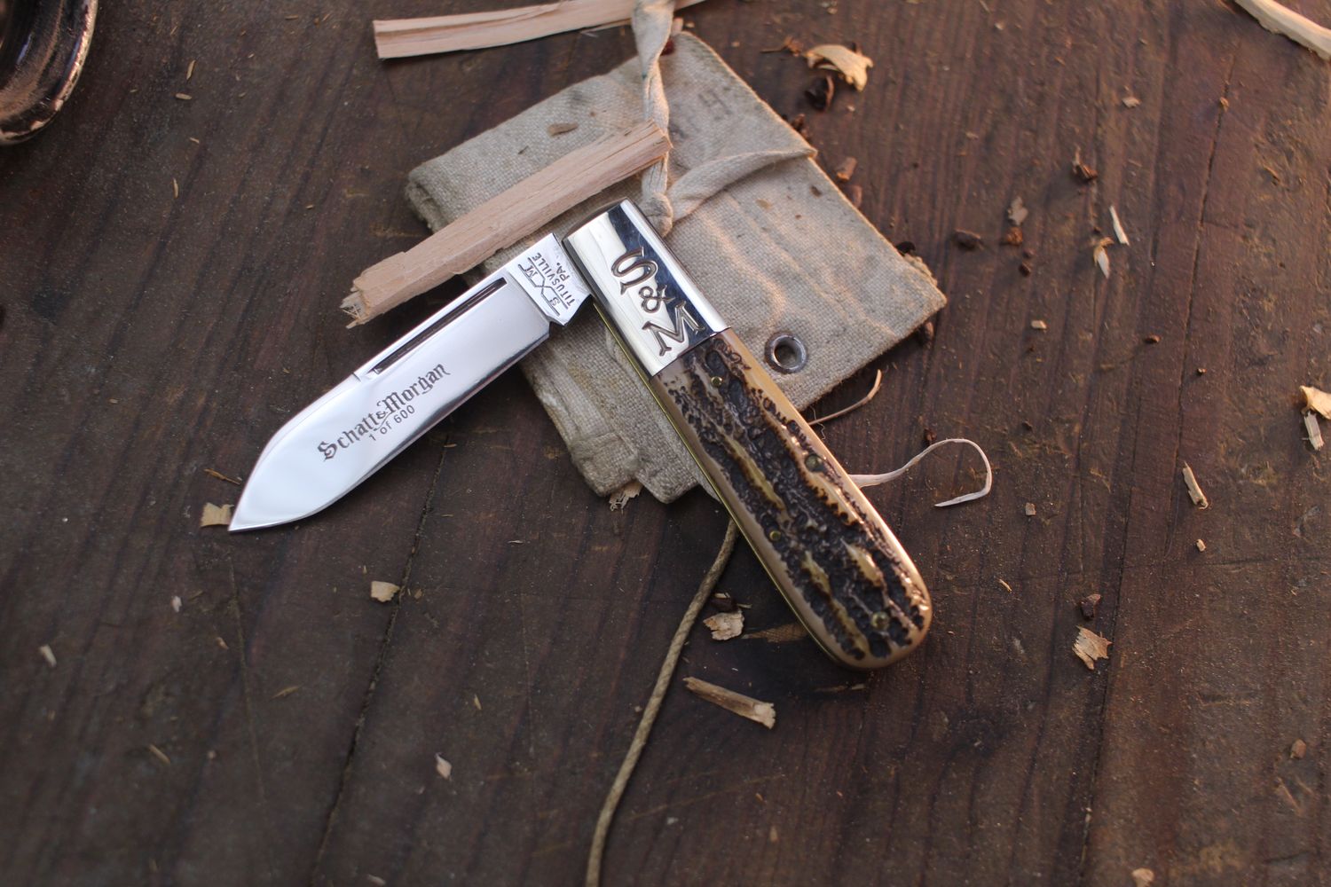 Schatt &amp; Morgan Barlow 2.5&quot; Slipjoint Folder / Jigegd Bone &amp; Nickled Bolsters / Satin 1095 ( Pre Owned )
