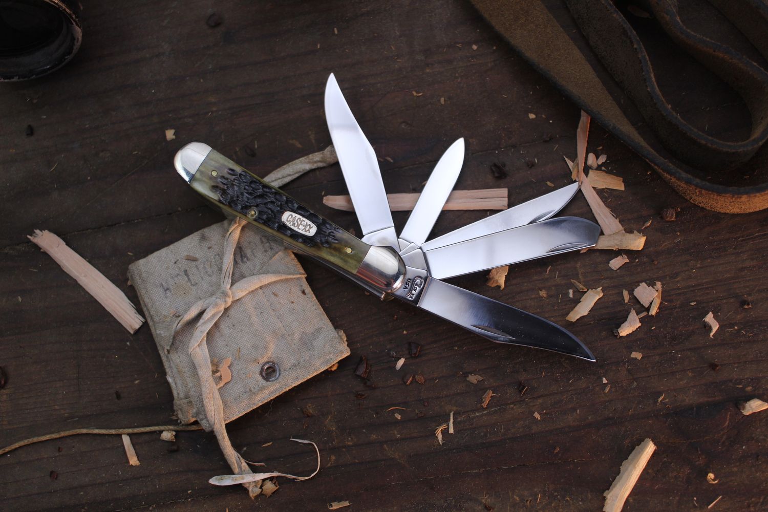 Case Vintage 5 Blade Trapper 3.89&quot; Closed Slipjoint Folder / Green Jigged Bone / Polished Tru-Sharp Stainless ( Pre Owned )