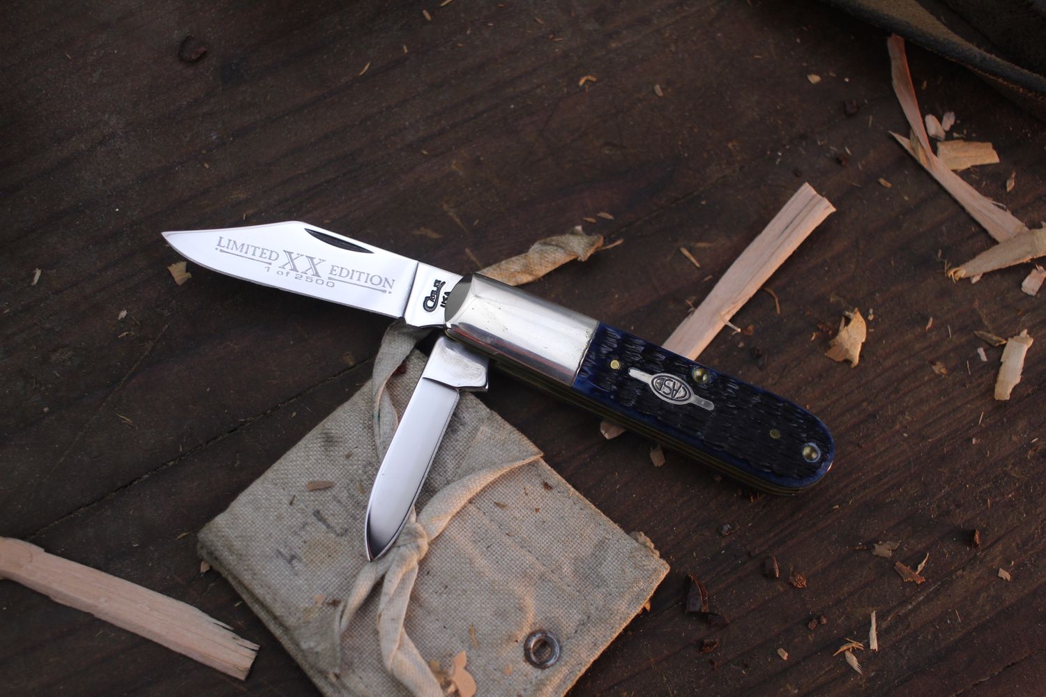 Case Limited Edition Barlow 3.375&quot; Closed Slipjoint Folder / Blue Jigged Bone / Polished Tru-Sharp Stainless ( Pre Owned )
