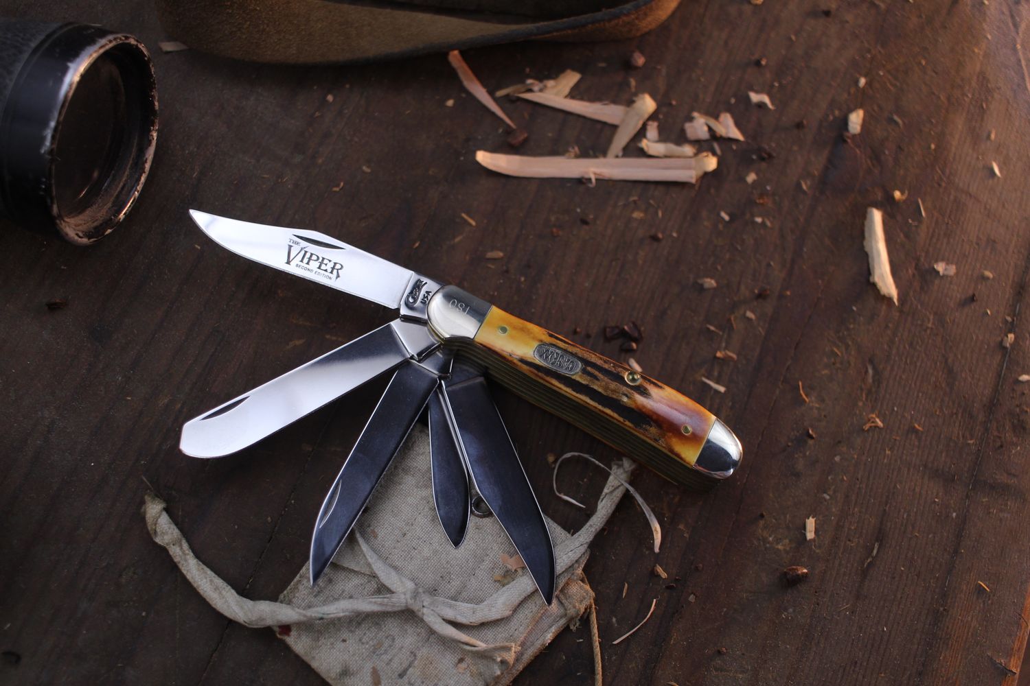 Case Vintage 5 Blade Copperhead 3.89&quot; Closed Slipjoint Folder / Stag / Polished Tru-Sharp Stainless ( Pre Owned )