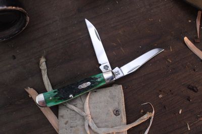 Case Vintage Mini Trapper 3.5&quot; Closed Slipjoint Folder / Bermuda Green Jigged Bone / Polished Tru-Sharp Stainless ( Pre Owned )