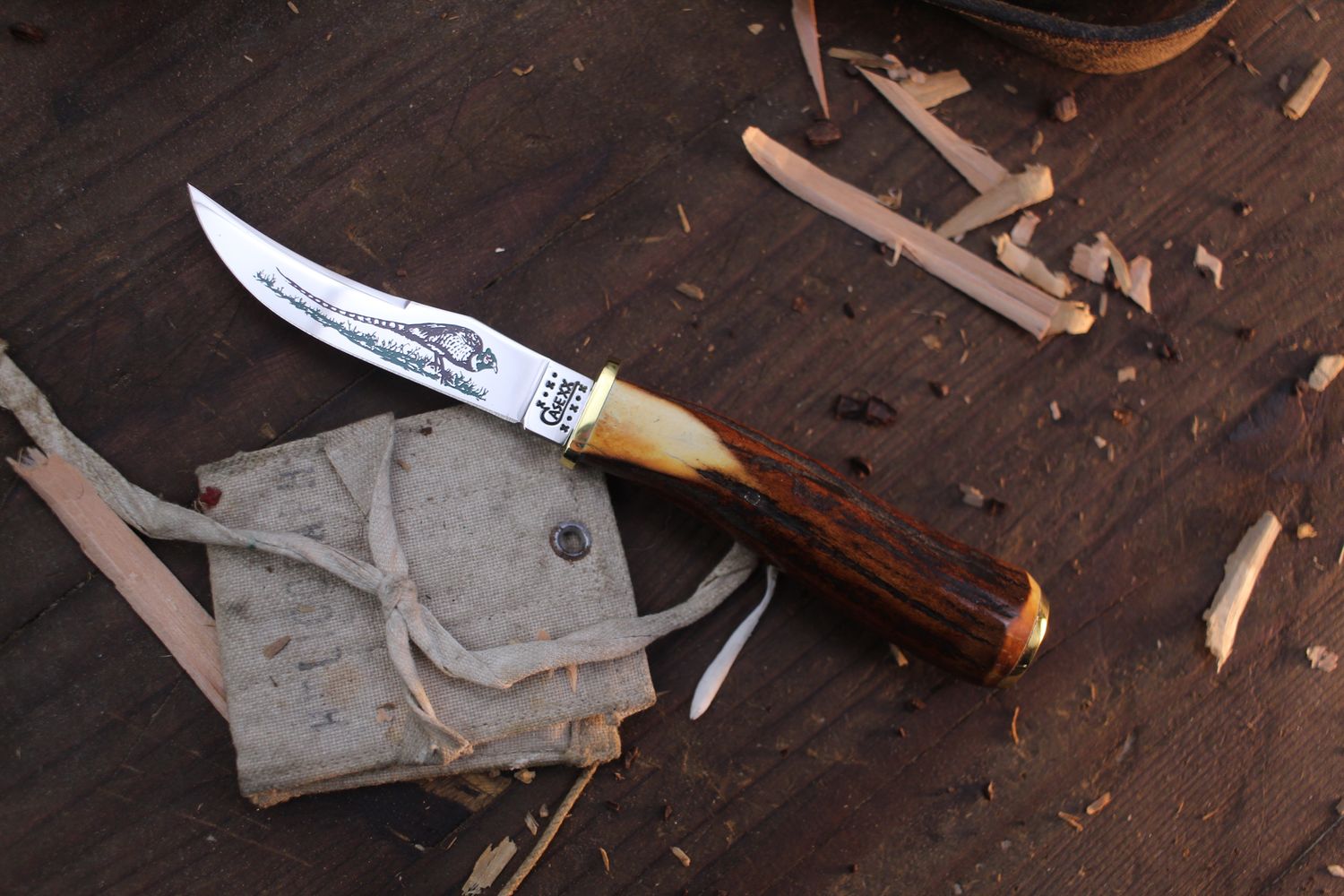 Case Pheasant 3.25&quot; Fixed Blade / Stag / Polished &amp; Engraved Tru-Sharp Stainless ( Pre Owned )