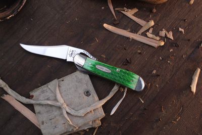 Case Vintage John Deere 4.25&quot; Closed Linerlock Folder / Green Jigged Bone &amp; John Deer Shield / Satin Tru-Sharp ( Pre Owned )