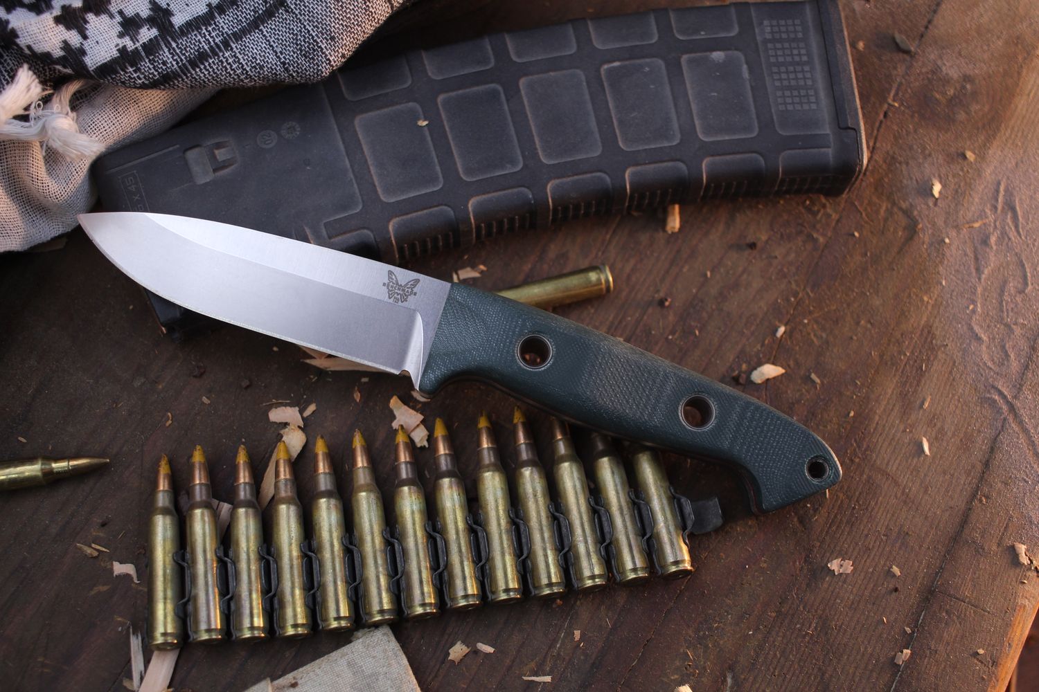 Benchmade First Production Bushcrafter 4.43&quot; Sibert Fixed Blade / Green G-10 / Satin S30V / Exotac Ferro Rod ( Pre Owned )