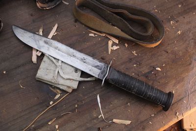 Western Cutlery Vintage Type-2 Shark  8&quot; KA-Bar Style Fixed Blade / Stacked Leather &amp; Steel /  Patinad 1095 ( Pre Owned )