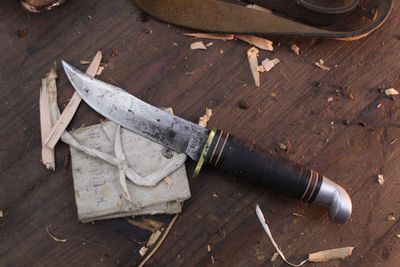 Western Mid 70's Vintage L66 4.5" Fixed Blade / Stacked Leather / Patina 1095 ( Pre Owned ) Western Mid 70's Vintage L66 4.5" Fixed Blade / Stacked Leather / Patina 1095 ( Pre Owned )