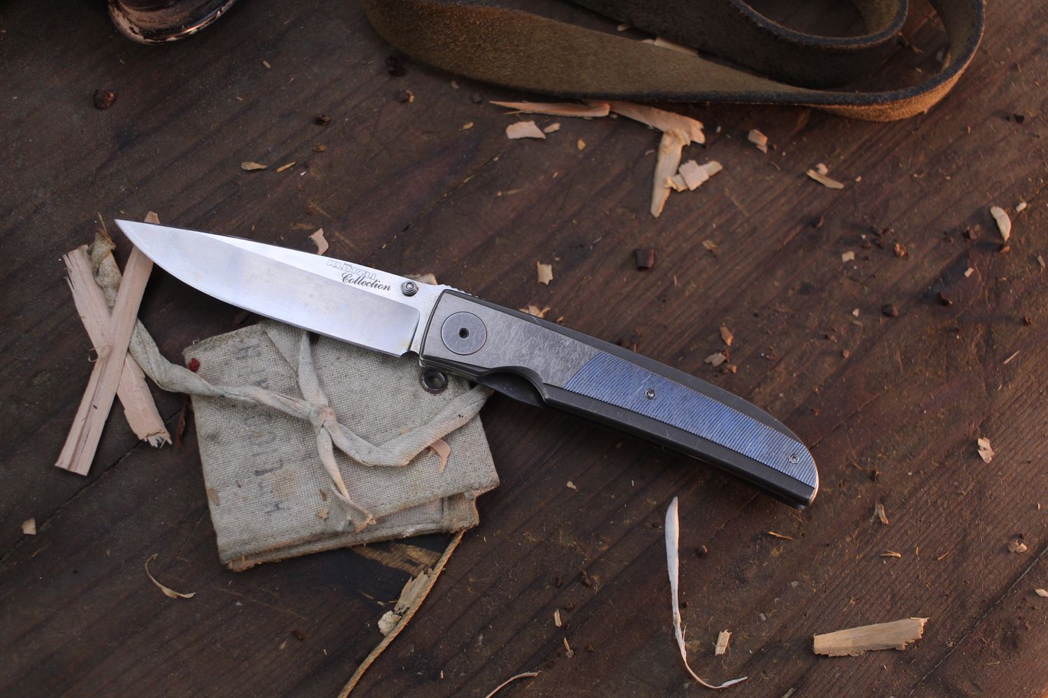 Walker Klotzli Vintage 03-C 3.5&quot; Linerlock Folder / Blue Anodized &amp; Milled Titanium / Satin ATS-34 ( Pre Owned )