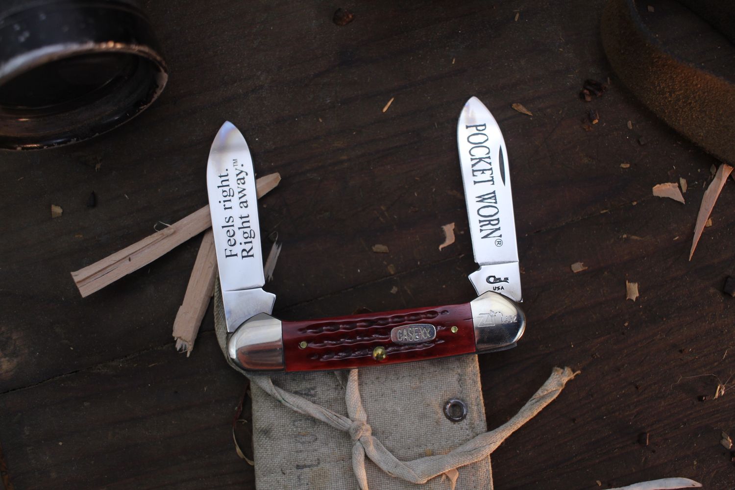 Case Pocket Worn Canoe 3.4&quot; Closed Slipjoint Folder / Jigged Red Bone / Polished Tr-Sharp ( Pre Owned )