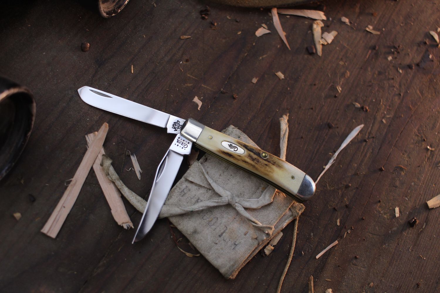 Case PRIME Mini Trapper 3.5&quot; Closed Slipjoint Folder / Hand Selected Sambar Stag / Polished Tru-Sharp ( Pre Owned )