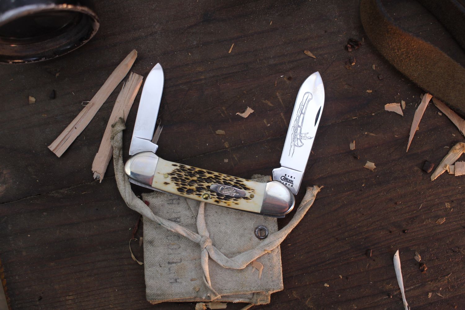 Case Canoe 3.625&quot; Closed Slipjoint Folder / Amber Jigged Bone / Polished Tru-Sharp Stainless ( Pre Owned )