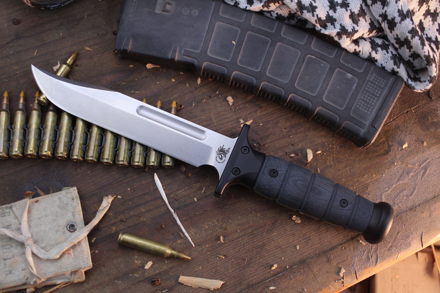 Hinderer Knives Ka-Bar 6.93&quot; Fixed Blade / Double Black Micarta / Stonewashed 3V Clip Point