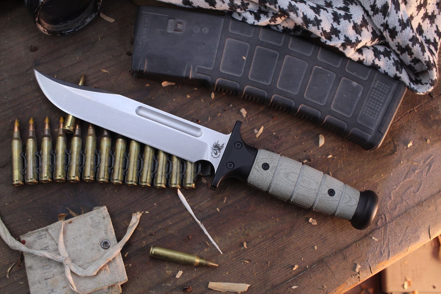 Hinderer Knives Ka-Bar 6.93&quot; Fixed Blade / OD Green Micarta / Stonewashed 3V Clip Point