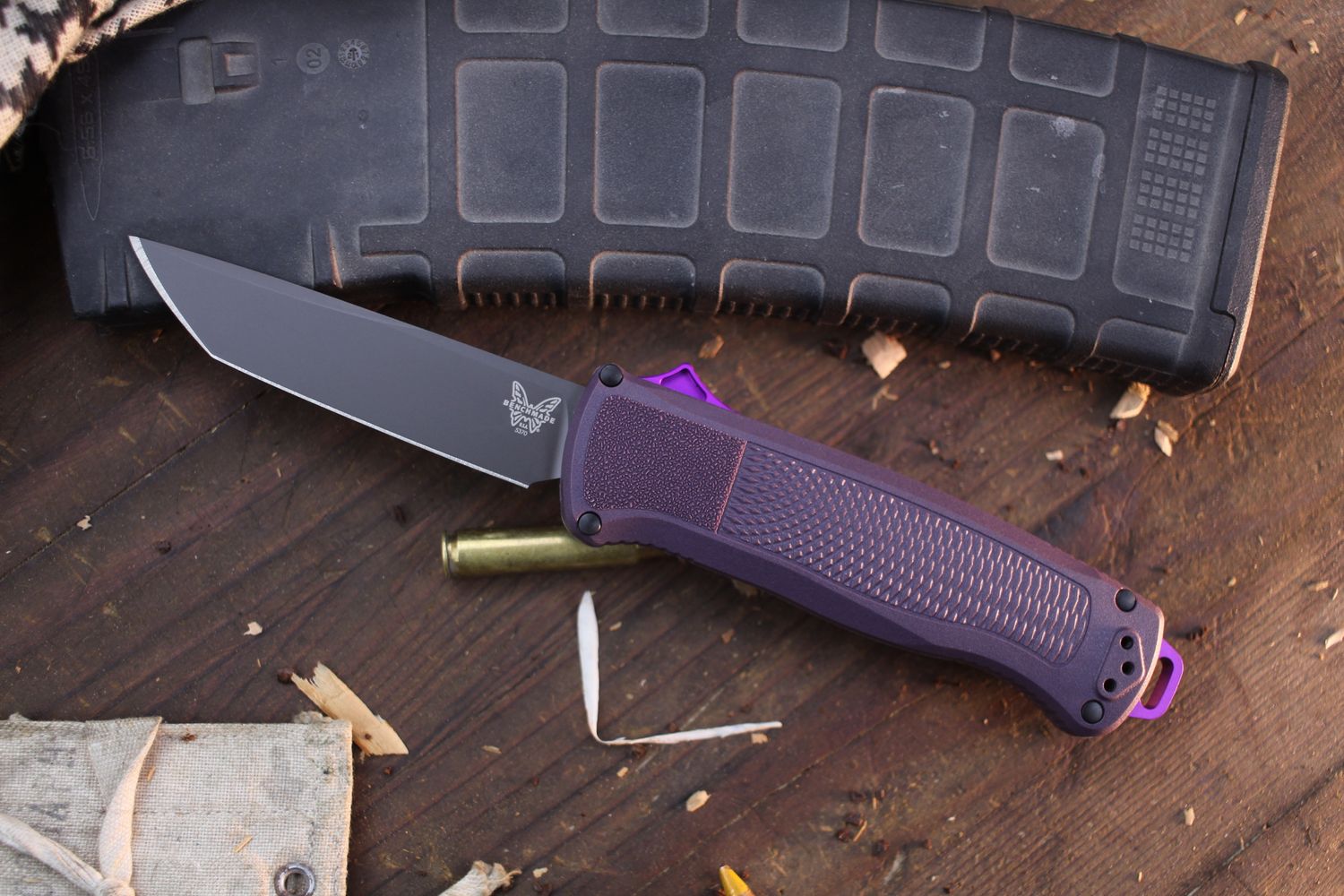 Benchmade Shootout 3.5&quot; OTF Auto / Dark Purple Givory / Gray PVD CPM CRU-WEAR