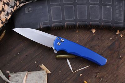 Pro-Tech Malibu 3.30&quot; Manual Wharncliffe Flipper Knife / Blue Aluminum / Stonewash CPM-20CV ( Pre Owned )