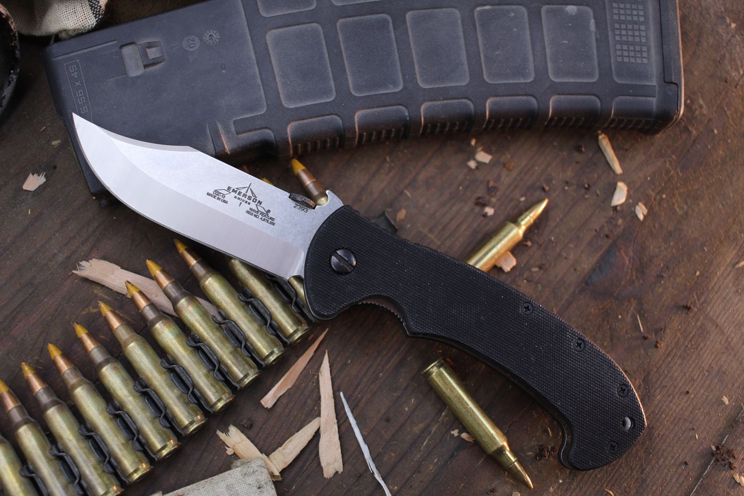 Emerson CQC-13 SF 3.85&quot; Bowie Wave Hook Folder / Black G-10 / Stonewashed 154CM ( Pre Owned )