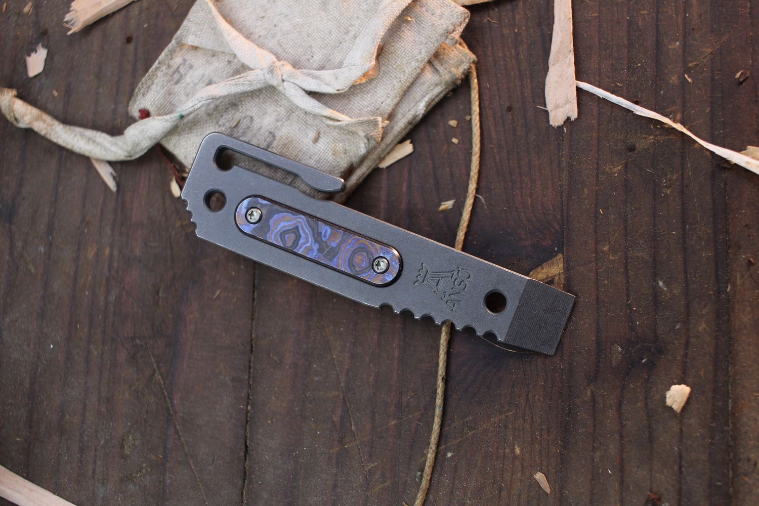 ANSO Prybar12 3.81&quot; EDC Tool / Mokume Inlay / Stonewashed Titanium ( Pre Owned )