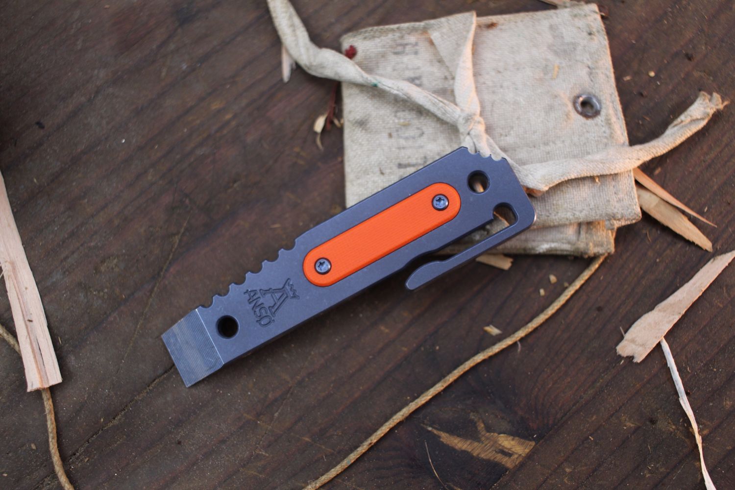 ANSO Prybar12 3.81&quot; EDC Tool / Orange G-10 Inlay / Blue Stonewashed Titanium ( Pre Owned )