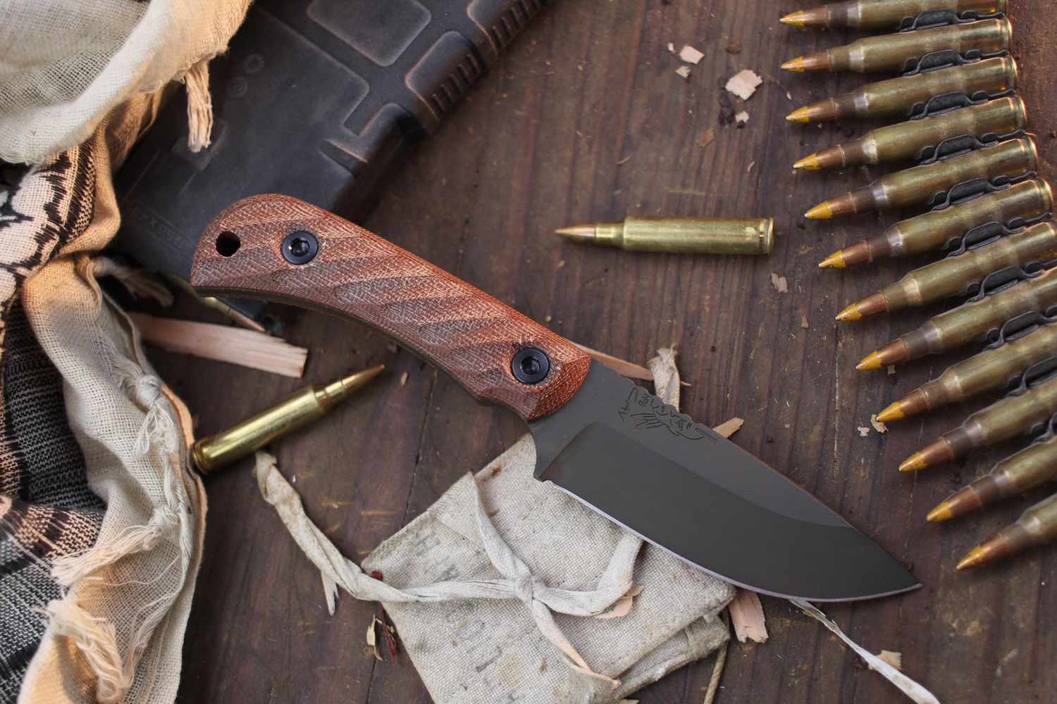 Half Face Blade Cav Jr. 3.5&quot; Fixed Blade / Brown Canvas Micarta / OD Green Cerakote S45VN
