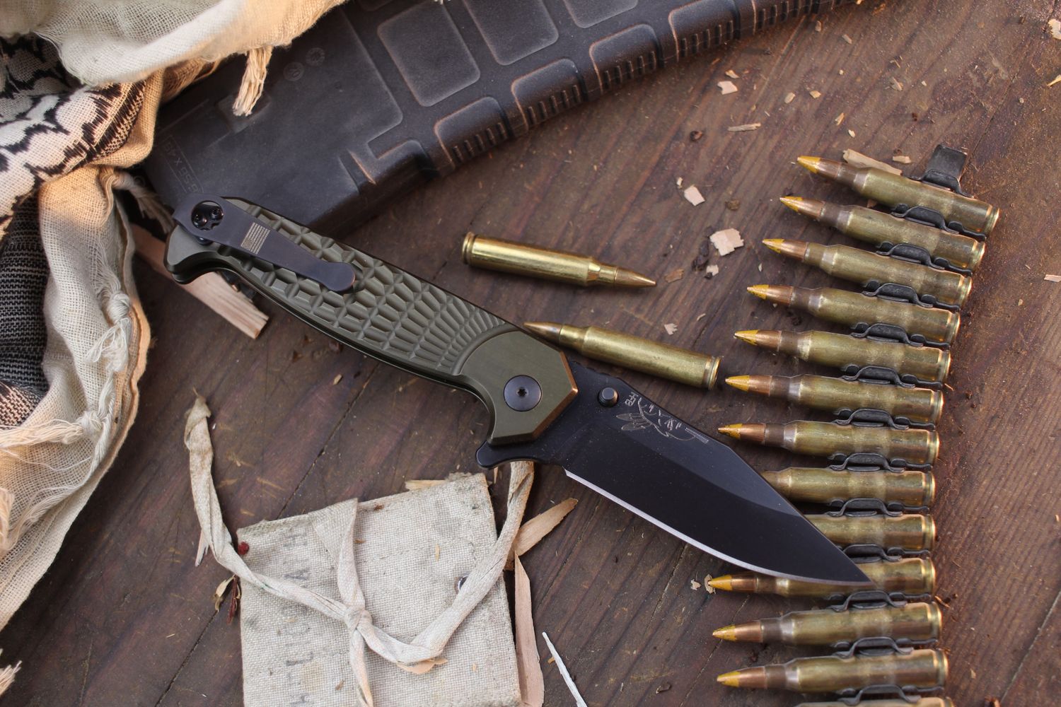 Half Face Blade Crow 3.25&quot; Plunge Lock Flipper / Monolithic Contoured OD Green Aluminum Frame / Black Cerakote S45VN