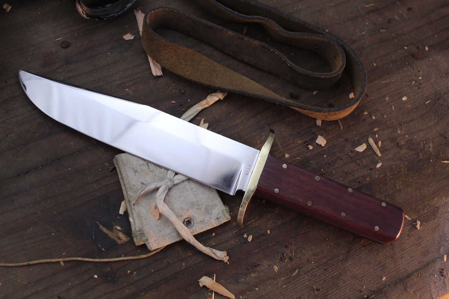 David Reed Backwoods Fighter 7.75&quot; Fixed Blade / Purple Heartwood &amp; Double Brass Guard / Polished D2