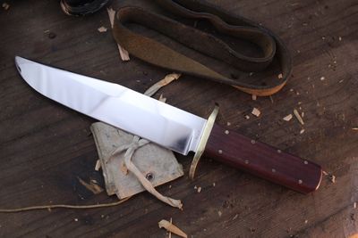 David Reed Backwoods Fighter 7.75" Fixed Blade / Purple Heartwood &amp; Double Brass Guard / Polished D2