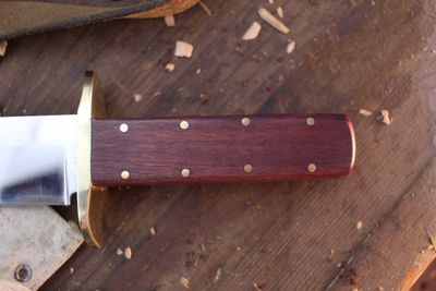 David Reed Backwoods Fighter 7.75" Fixed Blade / Purple Heartwood &amp; Double Brass Guard / Polished D2
